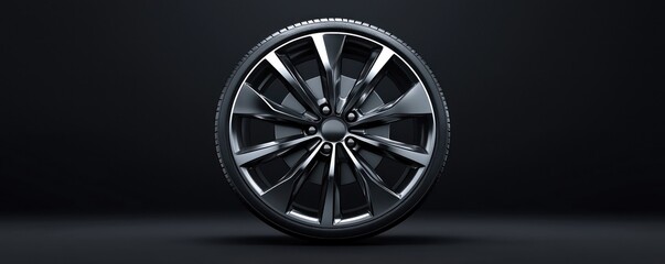 Minimalist line icon of a car alloy wheel, focusing on automotive design.