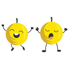 Obraz premium Vector lemon Character Set. Smiling, Happy. with Different Faces and Emotions. Vector Illustration. Cute lemon in Kawaii Cartoon Style. lemon with Funny Cute Face