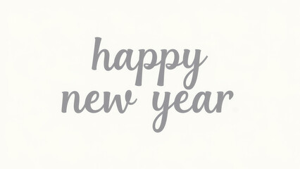 Gray handwriting thin letters Happy new year over milky white background. Cursive text for celebrating the new year. Festive minimalistic horizontal banner with lettering.
