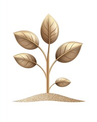 Golden plant with leaves, on white background.