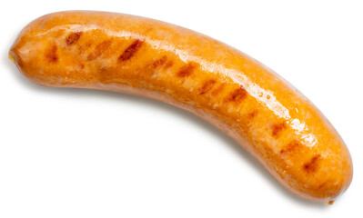 Grilled sausages isolated on white background. Grilled smoke beef sausage isolated on white background.