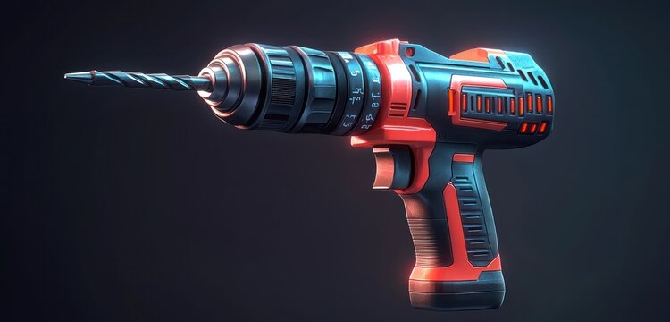 Detailed 3D icon of a drill, showcasing a power tool with an active drill bit.