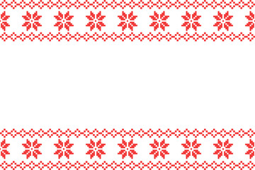 Pixel Christmas Pattern with Red Snowflake Icons on White Background,Nordic and Scandinavian Style,Ideal for Gift Wrapping,Sweaters,Fabric,Border,Banner and Digital Art Projects During the Holiday 