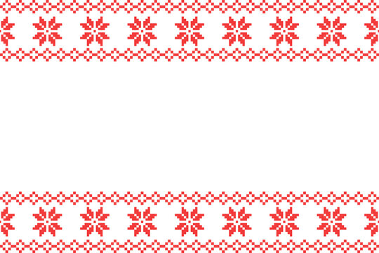 Pixel Christmas Pattern with Red Snowflake Icons on White Background,Nordic and Scandinavian Style,Ideal for Gift Wrapping,Sweaters,Fabric,Border,Banner and Digital Art Projects During the Holiday 