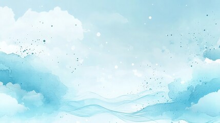 Obraz premium Delicate watercolor cloud splashes scattered across a light blue sky, with subtle ink waves creating a peaceful and elegant vector background.