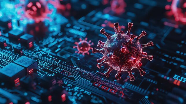 Malware. Scam. Hacker. Bug. Antivirus software detecting a malware attack on a PC.