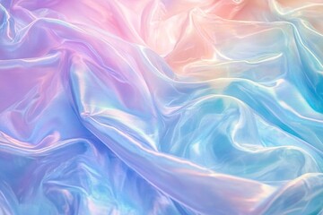 Obraz premium A holographic fluid, reminiscent of a silk ribbon, is swirling and flowing against a light blue background