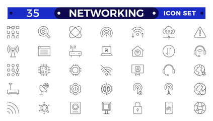 Networking icon set. Connections, relationship, online networking, community, events and social network icons. computer, network, website, server, web design, hardware, software, and programming.