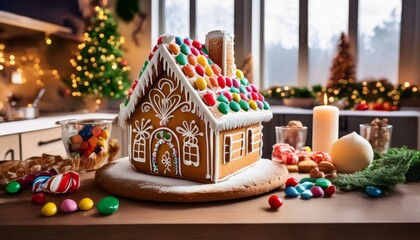 Naklejka premium Homemade Gingerbread House for Holidays