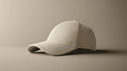 A realistic mockup image of a baseball cap in neutral color, perfect for adding custom branding or logo