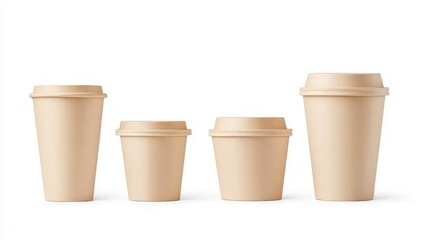 A set of four kraft paper coffee cups in varying sizes, ideal for takeout or cafe use, displayed on a clean white background.