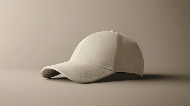 A realistic mockup image of a baseball cap in neutral color, perfect for adding custom branding or logo