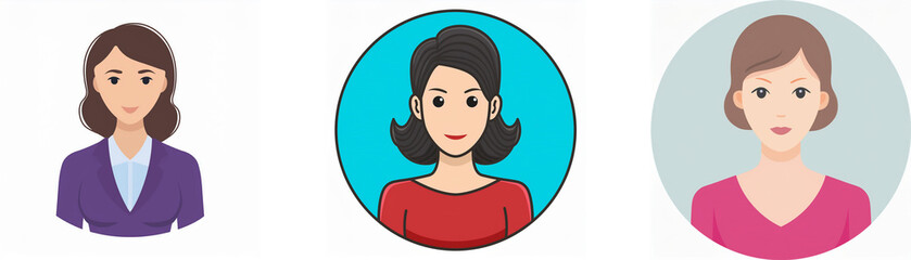 Three cartoon women with different hairstyles and outfits are shown.