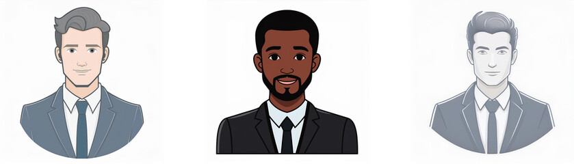 Three cartoon men wearing suits and ties.