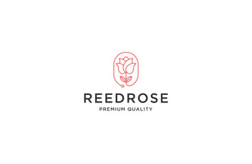 Red rose with line art style logo design template flat vector