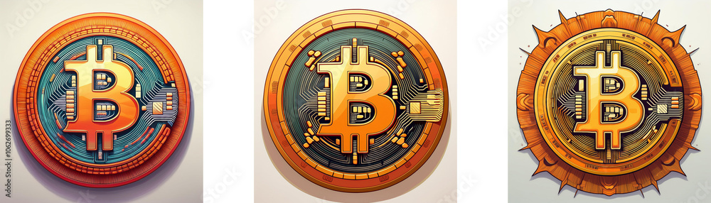 Poster three circular designs feature a large stylized 