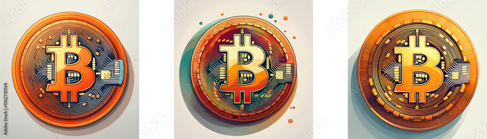 Poster Three circular tokens featuring a stylized 