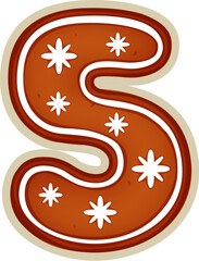 Christmas gingerbread cookie font type, number 5 of Xmas biscuit, vector typeface. Christmas font number Five 5 as gingerbread cookie with snowflakes icing for winter holiday bakery or greeting type