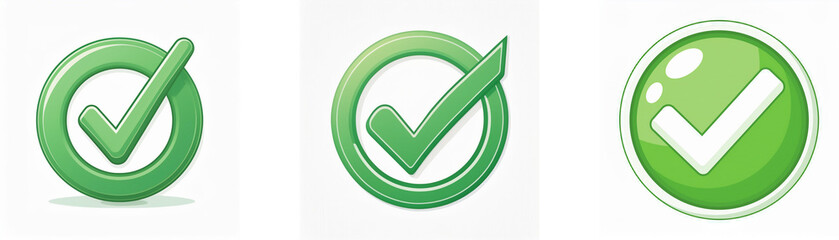 Three green check marks in different styles.