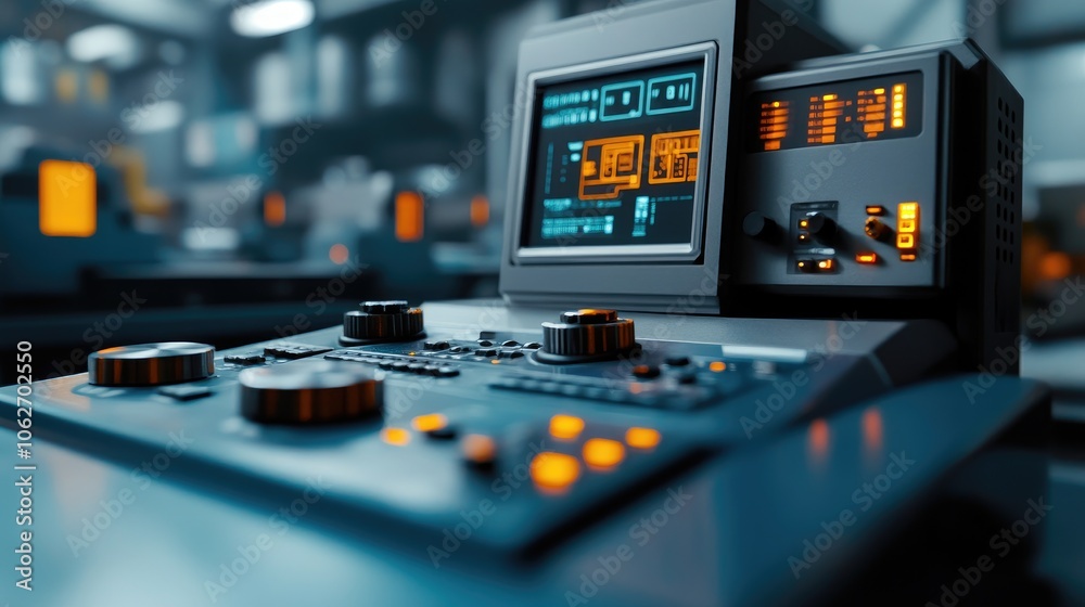 Poster futuristic control panel with digital display and buttons