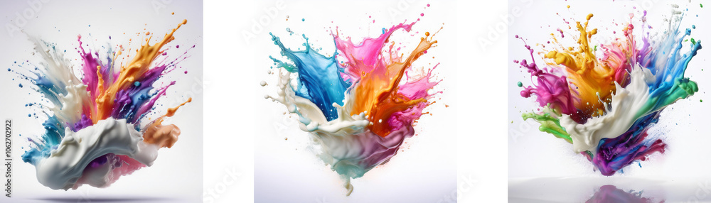 Poster a series of colorful splashes, creating a vibrant and dynamic visual display.