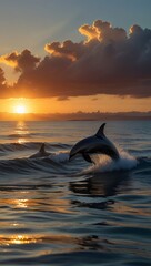 PAISAJE MARINO DE DELFINES
