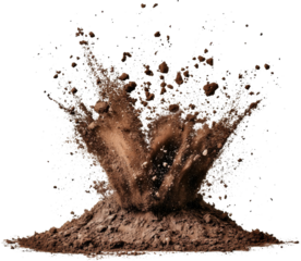 Explosion of brown soil on transparent background, dynamic and earthy concept
