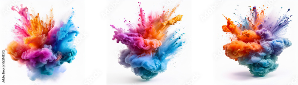 Aufkleber three colorful clouds of paint explode on a white background.