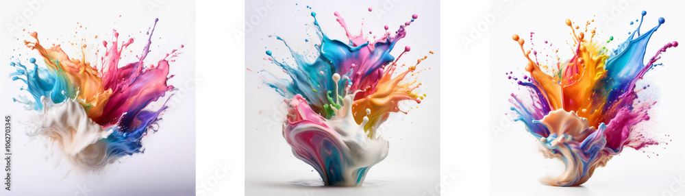 Poster three vibrant color bursts are captured in mid-air, creating an explosion of color and a sense of mo