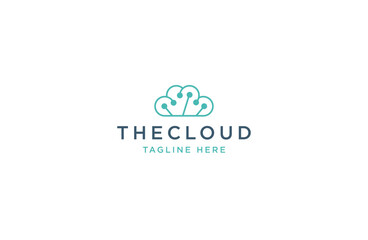 Cloud technology line logo icon design template flat vector