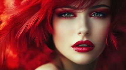 Fototapeta premium Close up portrait of a beautiful woman with red hair and makeup.