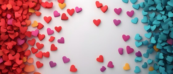 Vibrant Hearts Backdrop with Colorful Love Patterns   Abstract romantic affectionate background with various sized red pink and blue heart shapes arranged in a repeating decorative design