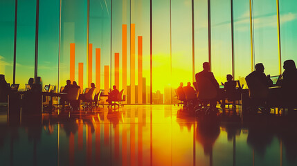 Obraz premium Professional business team working on a project together in the office Using innovation economic growth charts and network connections to accompany the data. in analyzing future trends