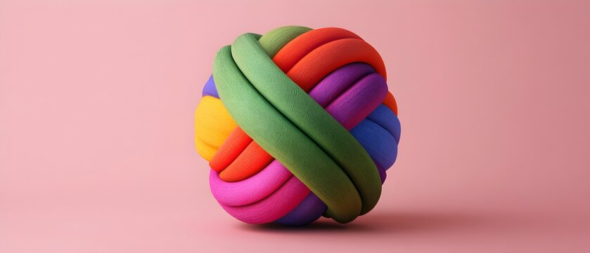 Vibrant Multicolored Stretchy Silicone Sphere Stress Ball Toy on Pastel Pink Studio Background  Tactile Squishy Dimensional Geometric Pattern Object for Sensory Play Fidget or