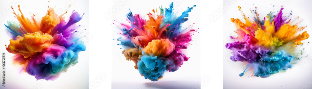 Aufkleber three vibrant color bursts explode, spreading colorful plumes in a whimsical display.