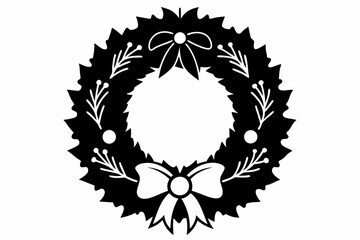 Obraz premiumChristmas wreath silhouette vector, wreath black icon design, christmas wreath frame or border vector silhouette