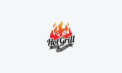 Hot grill logo design vector template