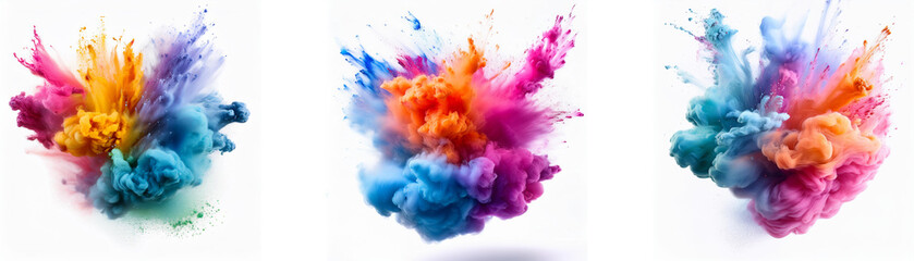 Three vibrant color explosions with a white background.