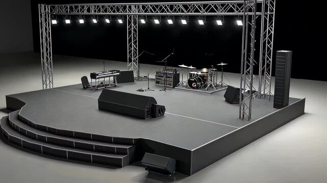 Modular concert stage, with components that can be easily reconfigured or expanded, allowing for flexibility in design and adaptability to different venues and performance needs.