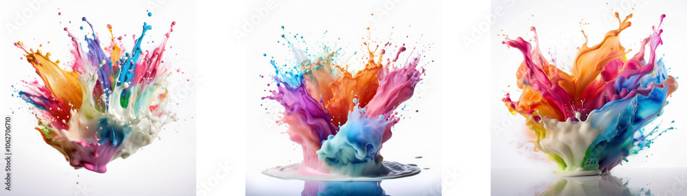 Aufkleber three colorful liquid splashes in a row against a white background.