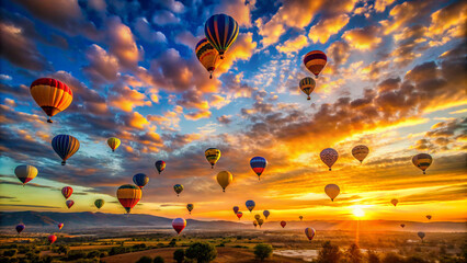 Naklejka premium hot air balloon. landscape, festival, sky, mountains, nature 