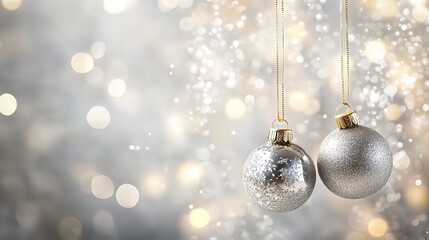 Silver Christmas Ornaments with Sparkling Background