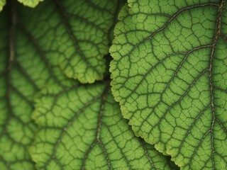 Obraz premium Close-up of intricate green foliage texture with veins and variations in shades, detail, natural, lush