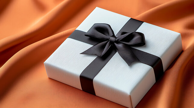 A beautifully wrapped gift box on elegant satin fabric perfect for celebrating special occasions and conveying heartfelt emotions