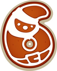 Christmas font, gingerbread cookie type number 6 as biscuit Santa for Xmas bakery, vector typeface. Christmas font number Six 6 as gingerbread cookie for winter holiday biscuit decoration or greeting