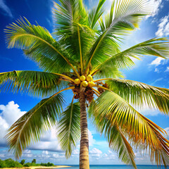 Obraz premium coconut trees. palm, tree, coconut, sky, tropical, palm tree, nature, green, beach, summer, vacation, plant, leaf, island, leaves, travel, paradise, holiday, palms, exotic, caribbean, trees, blue, rel