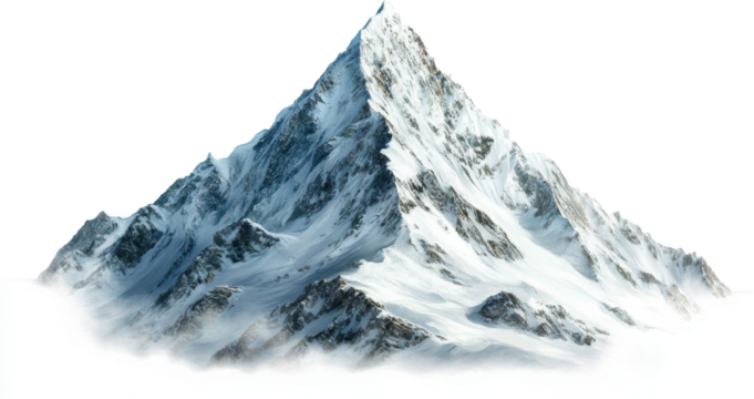 Majestic snow-covered mountain peak on transparent background, nature and adventure concept