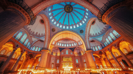 Obraz premium A beautiful view from above of the Blue Mosque, also known as the Sultanahmet Mosque, in Istanbul, Turkey.
