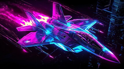 Explore the futuristic fighter jet with angular design and energy shield in stunning double-exposure art