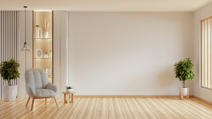 Modern interior living room design have armchair and decor accessories on white wall- 3D rendering